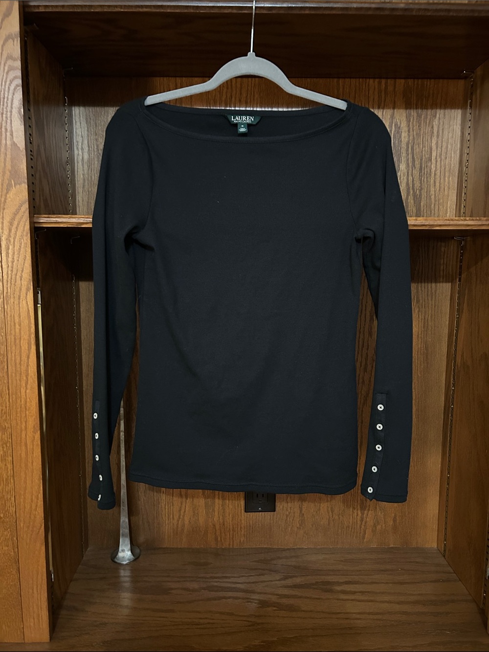 Lauren Ralph Lauren Black Long-Sleeve Top with Button Cuffs